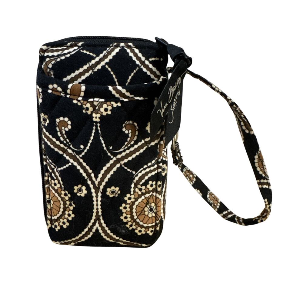 Vera Bradley Caffe Latte Zip Around Wallet Wristlet Brown Black Quilted Paisley